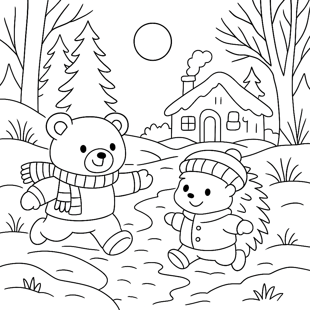 Раскраска по сказке "Как ослик, ёжик и медвежонок встретились после долгой зимы"