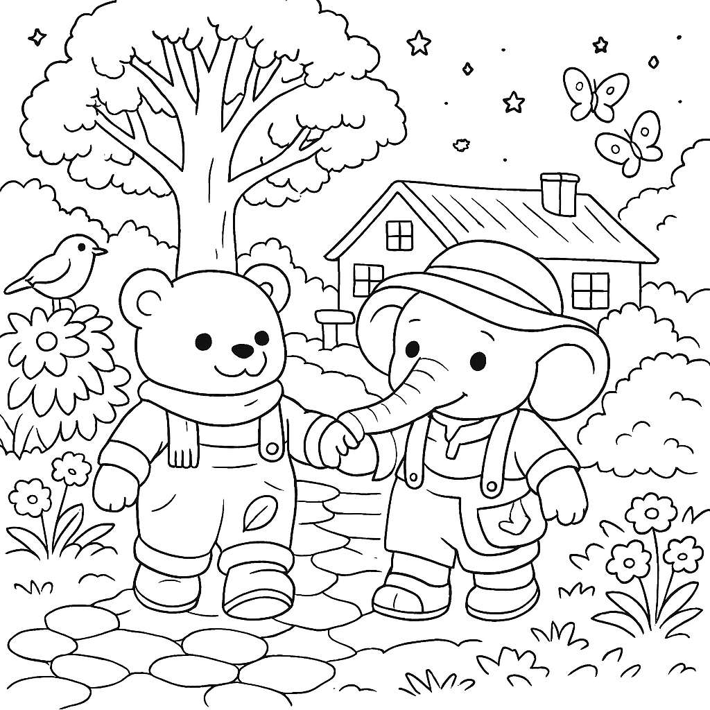 Раскраска по сказке "Про слонёнка и медвежонка"
