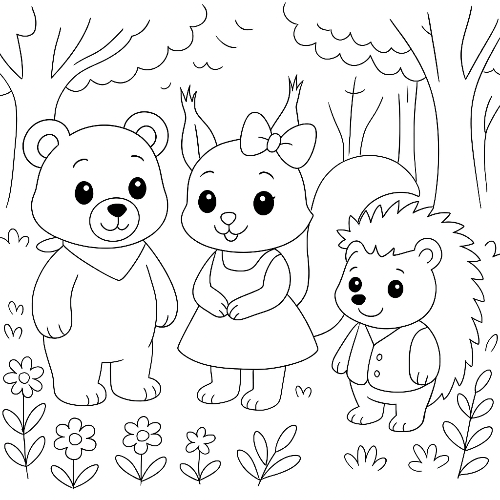 Раскраски: Медвежонок Кузя и верные друзья