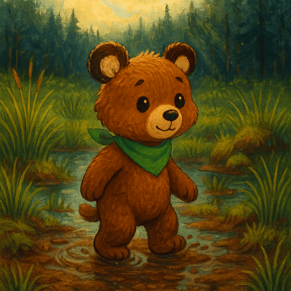 Кузя испугался, когда под лапами захлюпала земля у болота