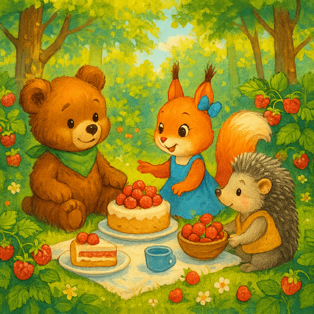 Друзья угощаются ягодами на веселой лесной поляне