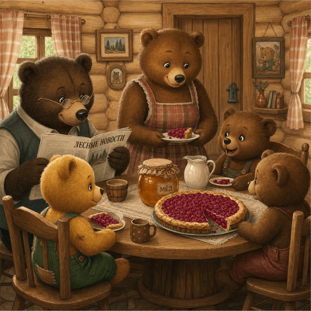 Медвежья семья и Тедди Брюмм за уютным ужином