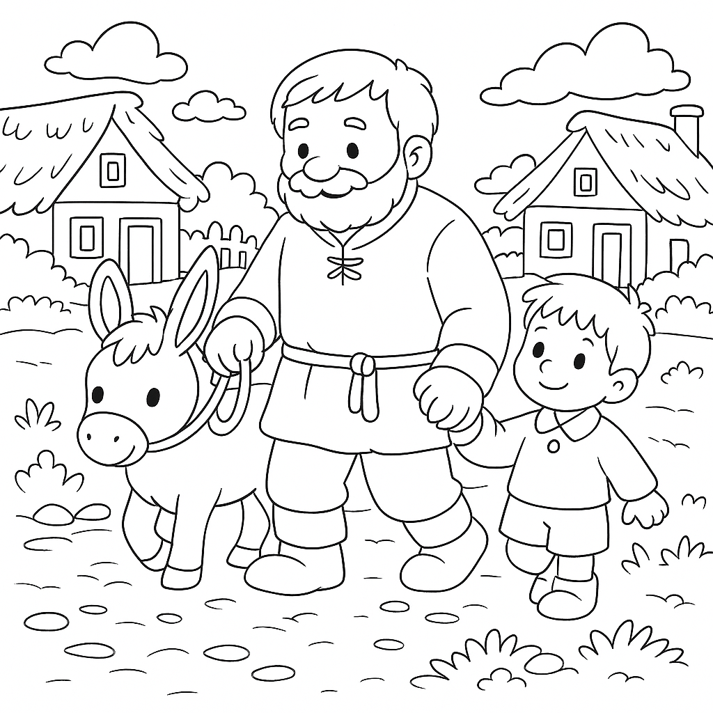 Раскраски: Мельник, мальчик и осёл