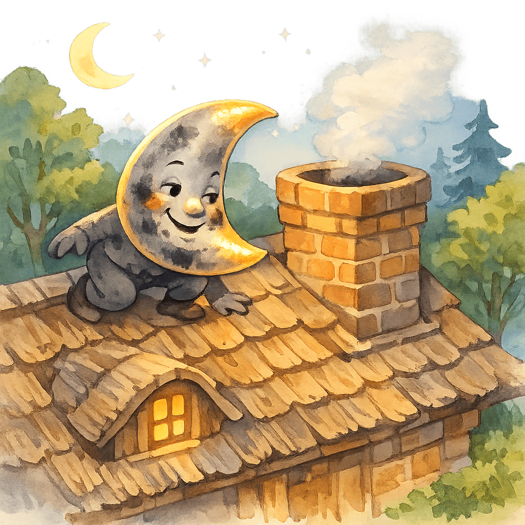 Месяц залезает через трубу в дом