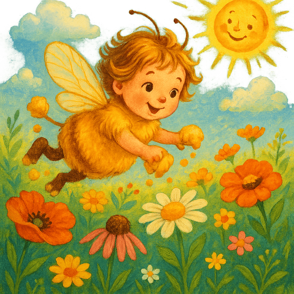 Третья дочь стала золотой пчелкой, собирает мед среди полевых цветов.