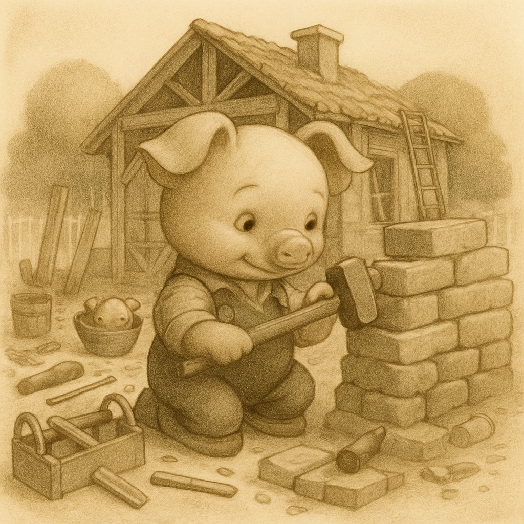 Младший поросенок строит каменный дом