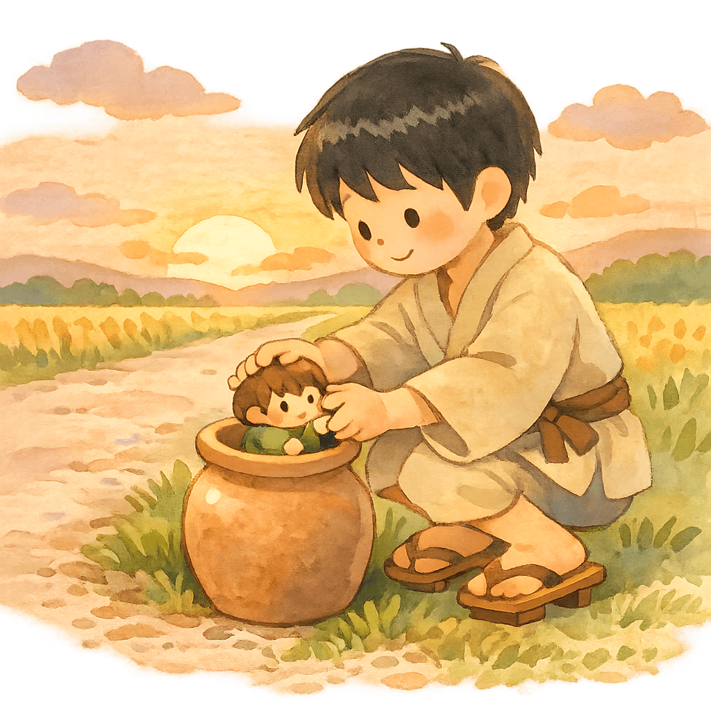 Таро возвращает Кувшинного человечка в кувшин и оставляет у дороги