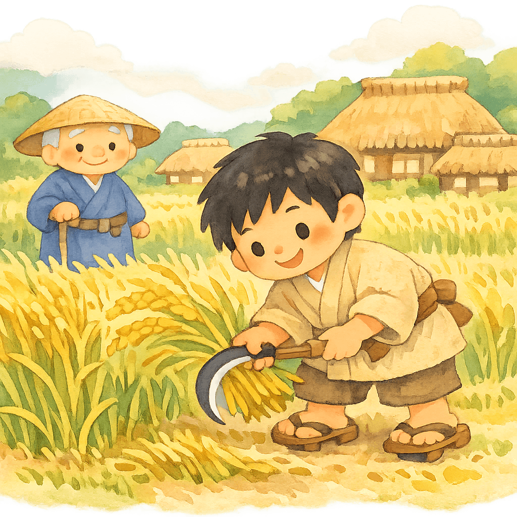 Таро косит пшеницу вместе с соседом