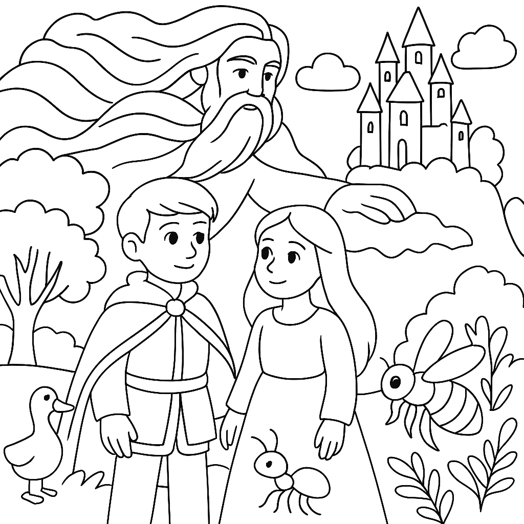 Раскраски: Король-ветер и принцесса