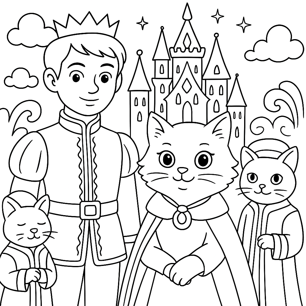 Раскраска по сказке "Принцесса-кошка"