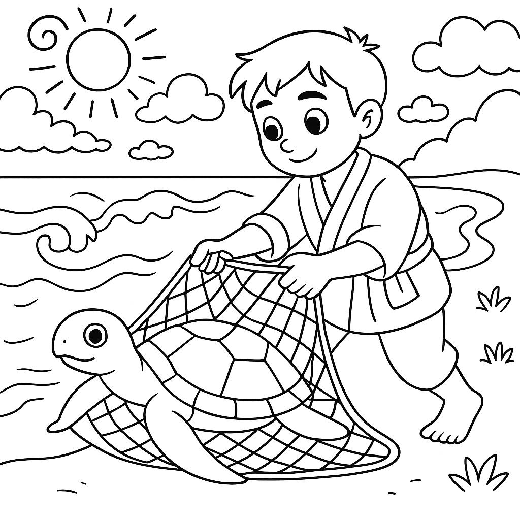 Раскраска по сказке "Урашима и черепаха"