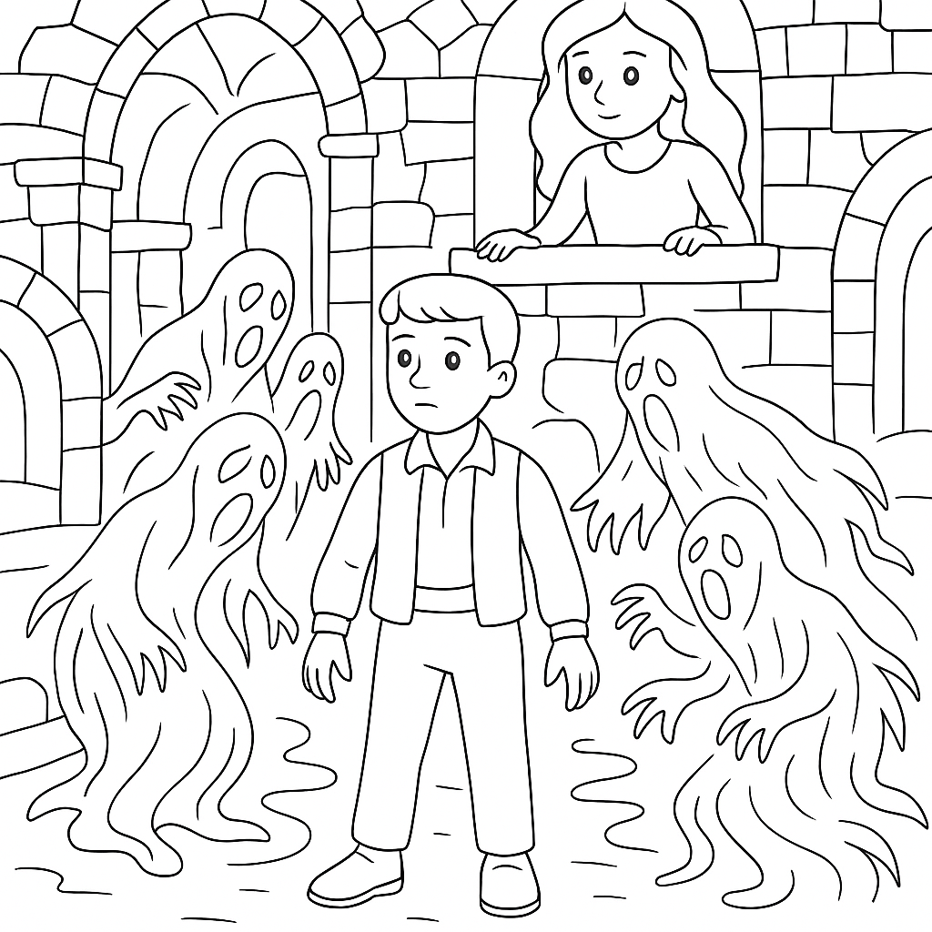 Раскраска по сказке "Храбрый юноша"