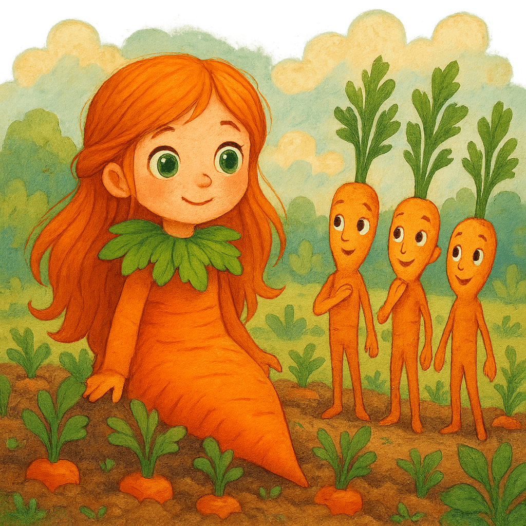 Морковка-Краснушка среди молодых морковок на грядке