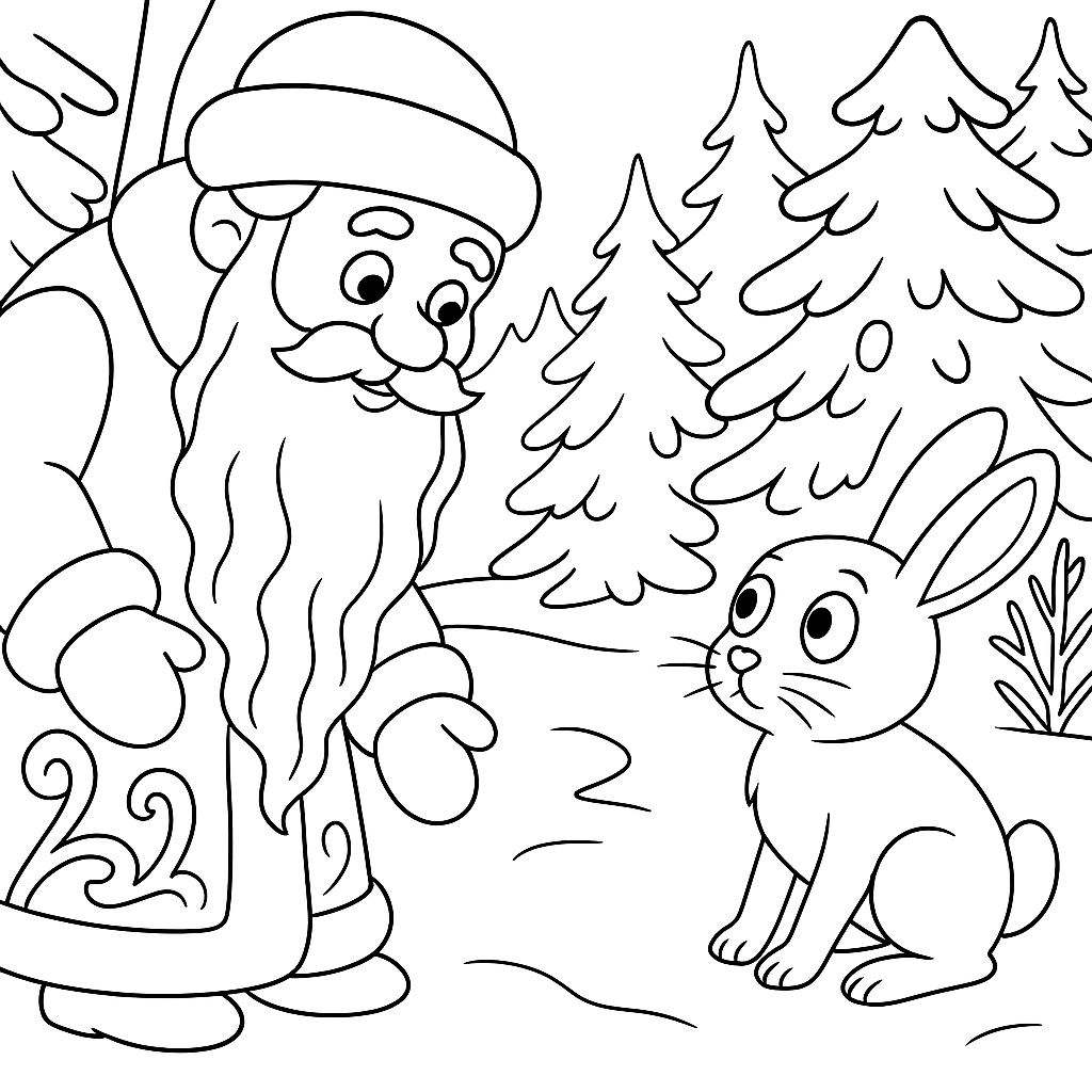 Раскраска по сказке "Мороз и заяц"