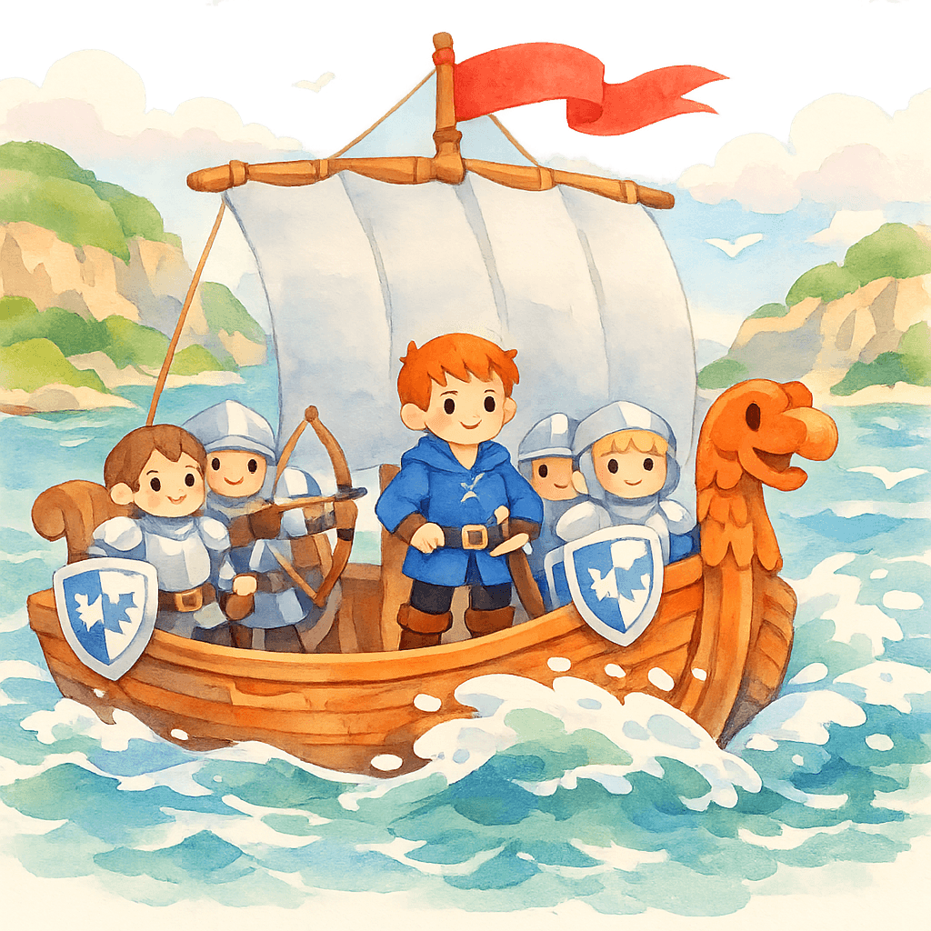 Принц Чайлд-Уинд на корабле с рыцарями