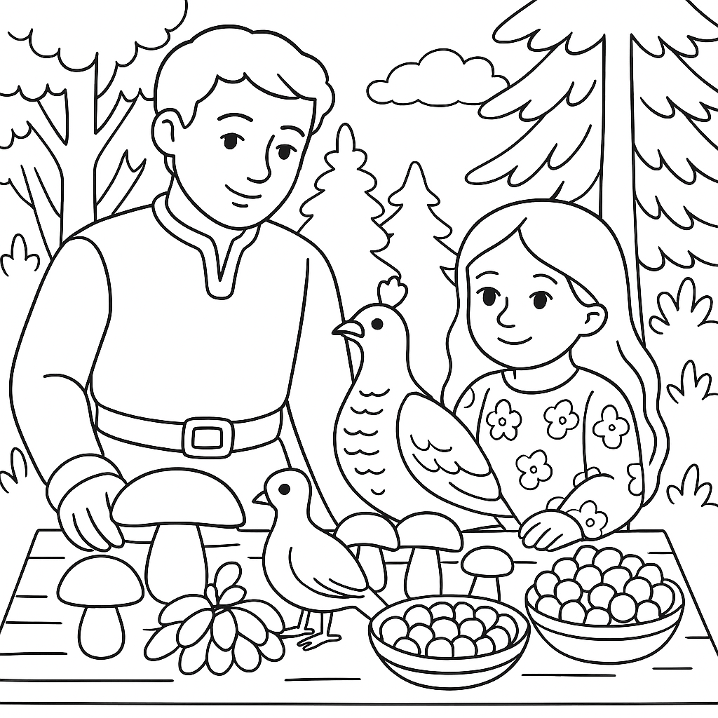 Раскраска по сказке "Лисичкин хлеб"