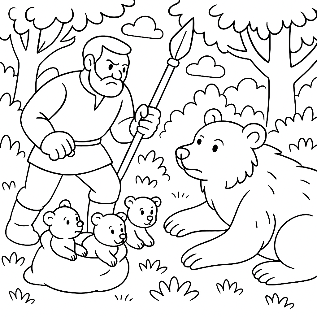 Раскраска по сказке "Сказка о медведихе"