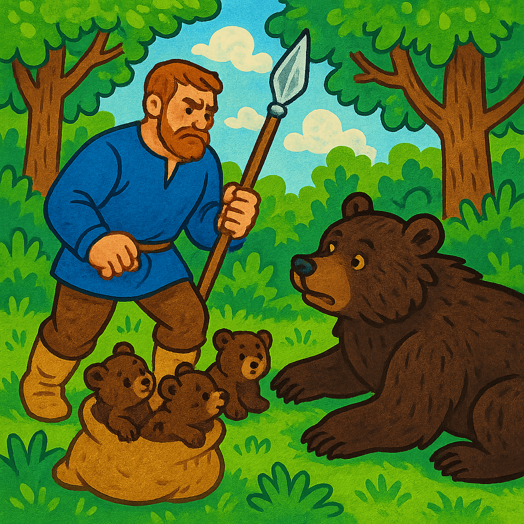 Мужик с медведихой на земле