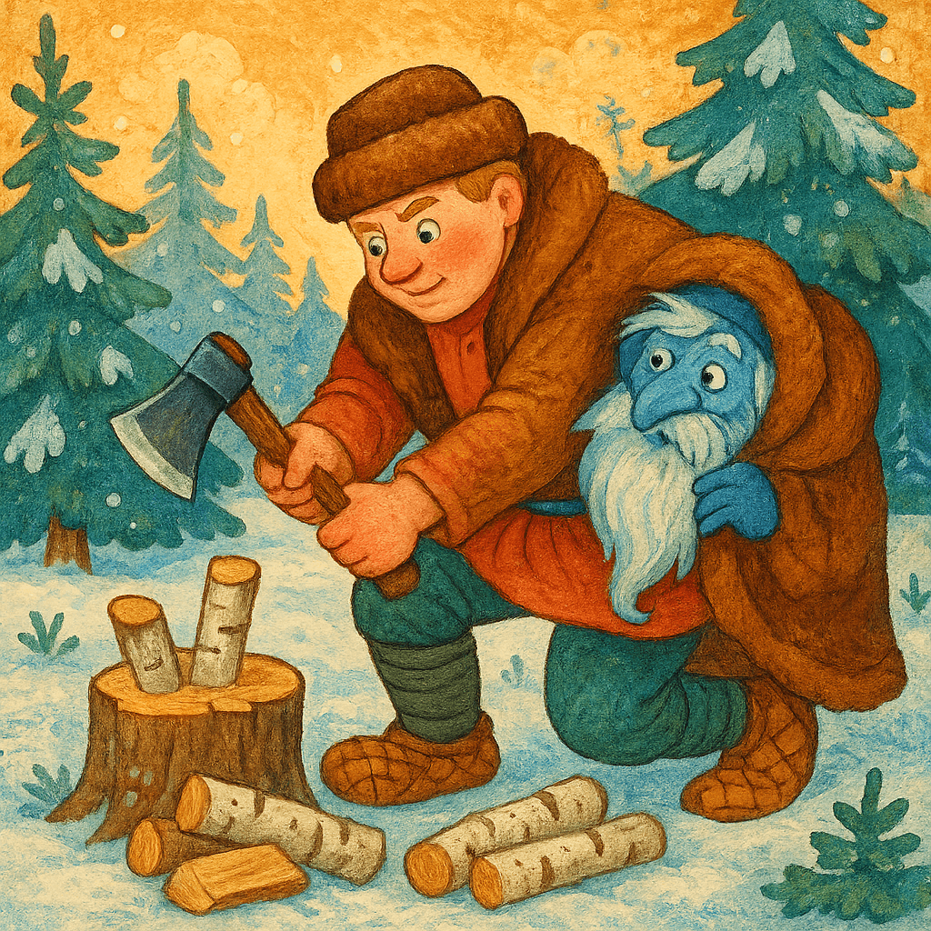 Мужичок работает, не подозревая о морозе.