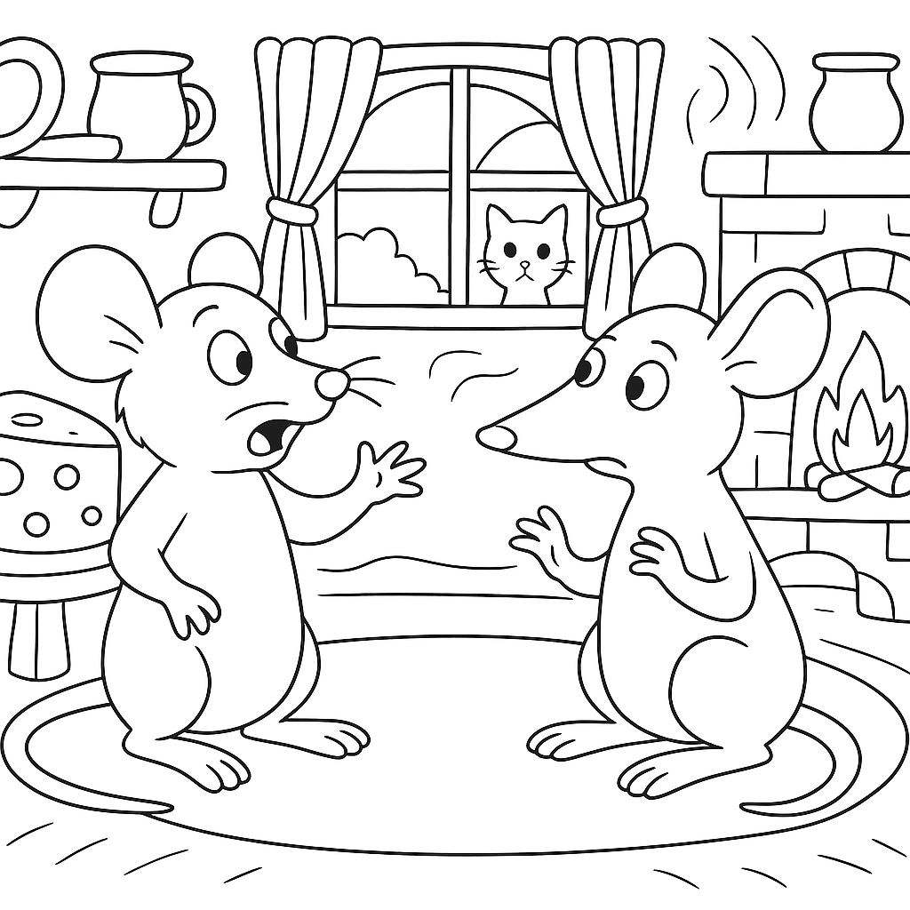 Раскраска по сказке "Хвастливые мыши"