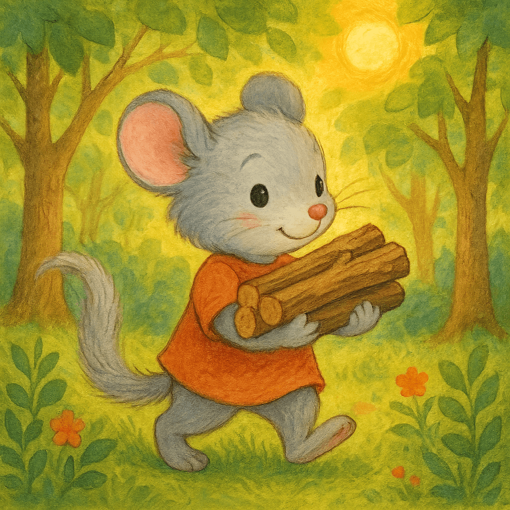 Мышонок собирает дрова
