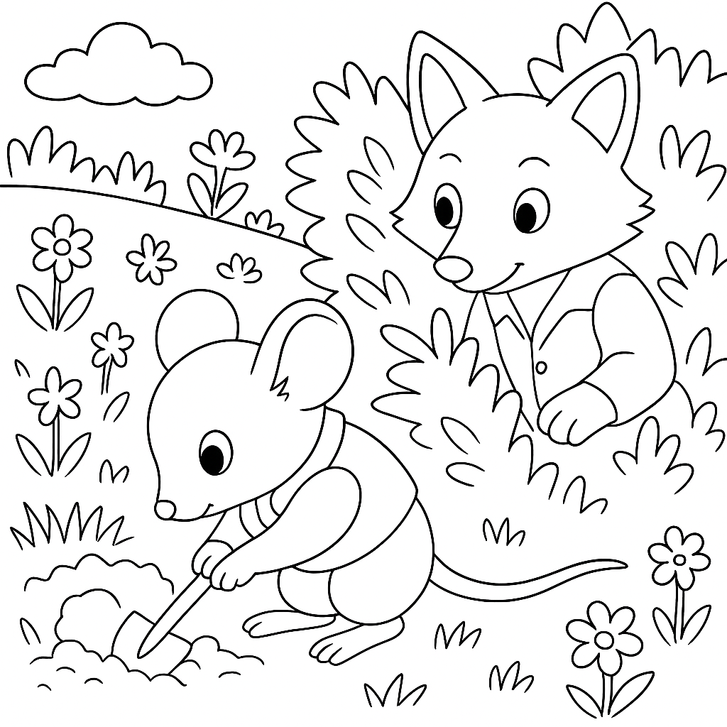 Раскраска по сказке "Лис и мышонок"