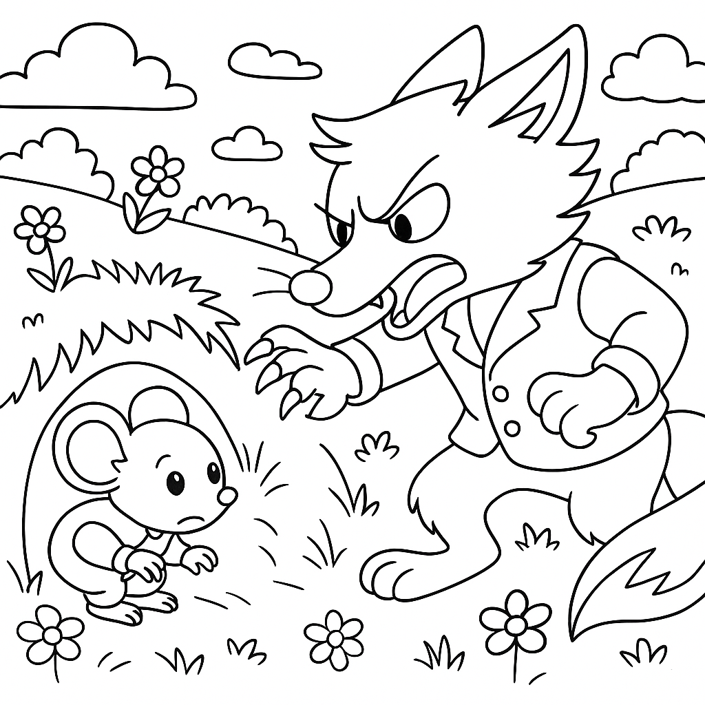 Раскраска по сказке "Лис и мышонок"