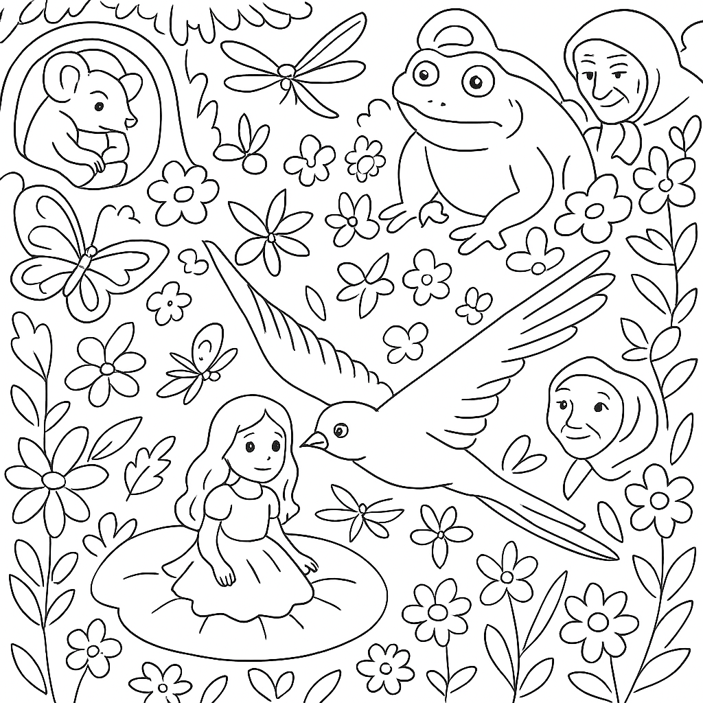 Раскраска по сказке "Дюймовочка"