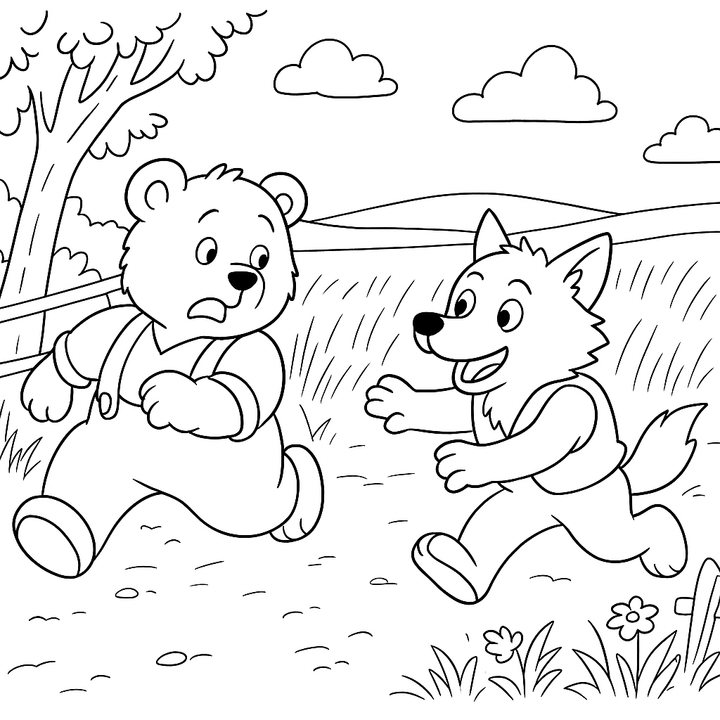 Раскраска по сказке "Косой и медведь"