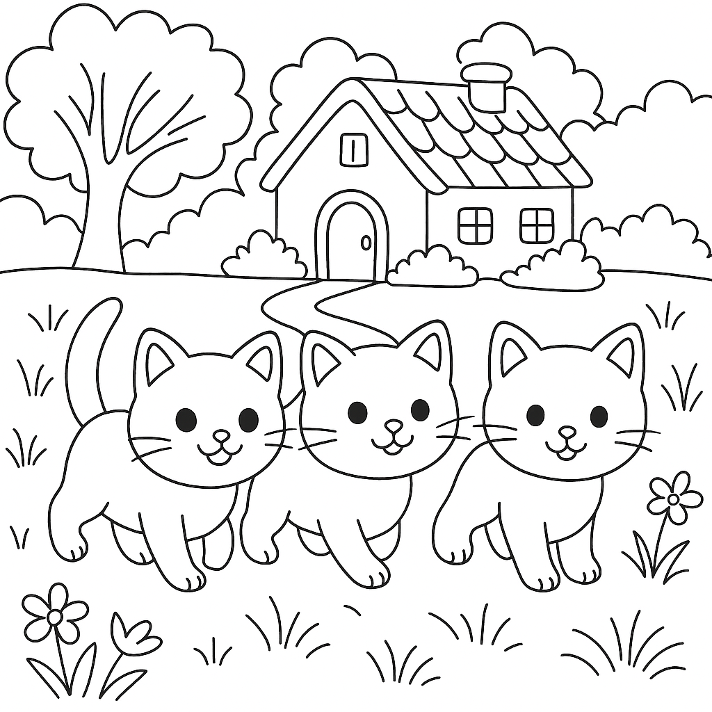Раскраска по сказке "Три котёнка"