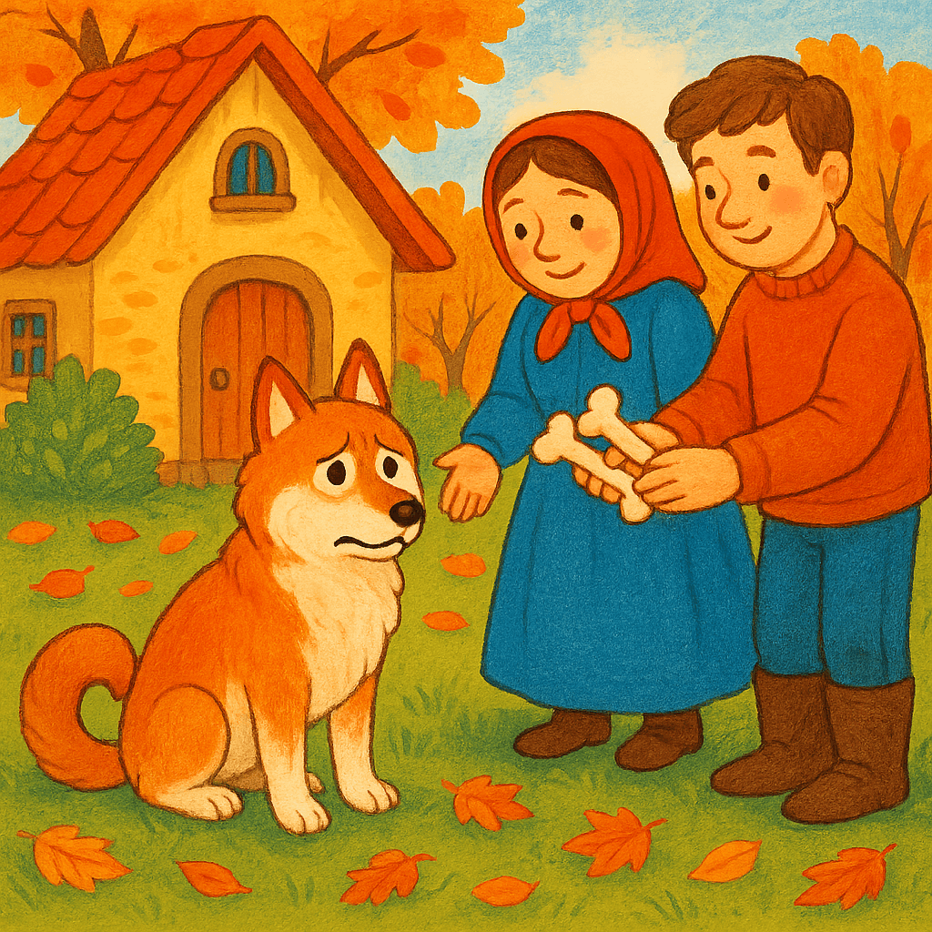 Вьюшка на траве с косточками у дома