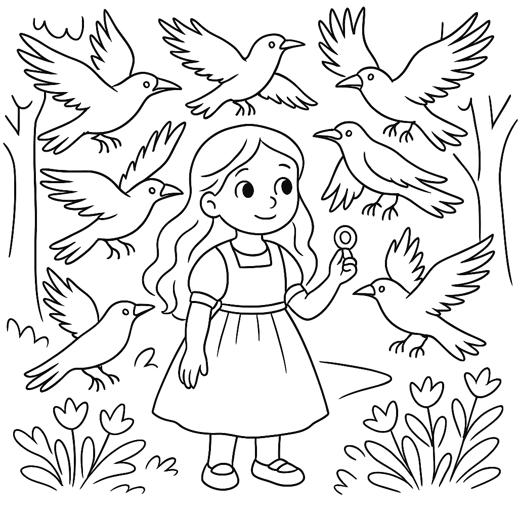 Раскраска по сказке "Семь принцев-воронов"