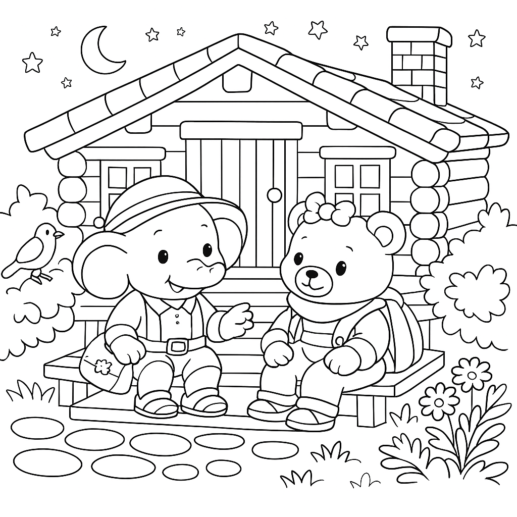 Раскраска по сказке "Про слонёнка и медвежонка"