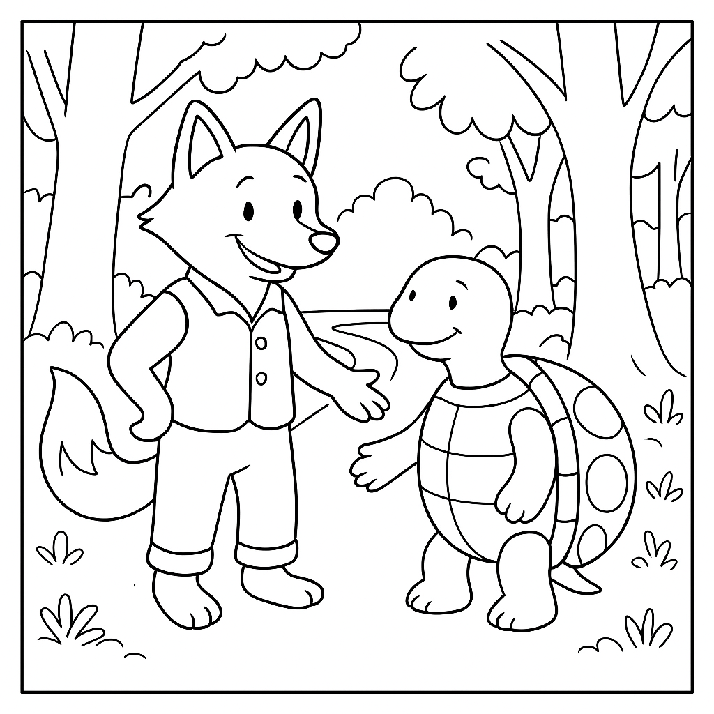 Раскраска по сказке "Как повстречались братец лис и братец черепаха"
