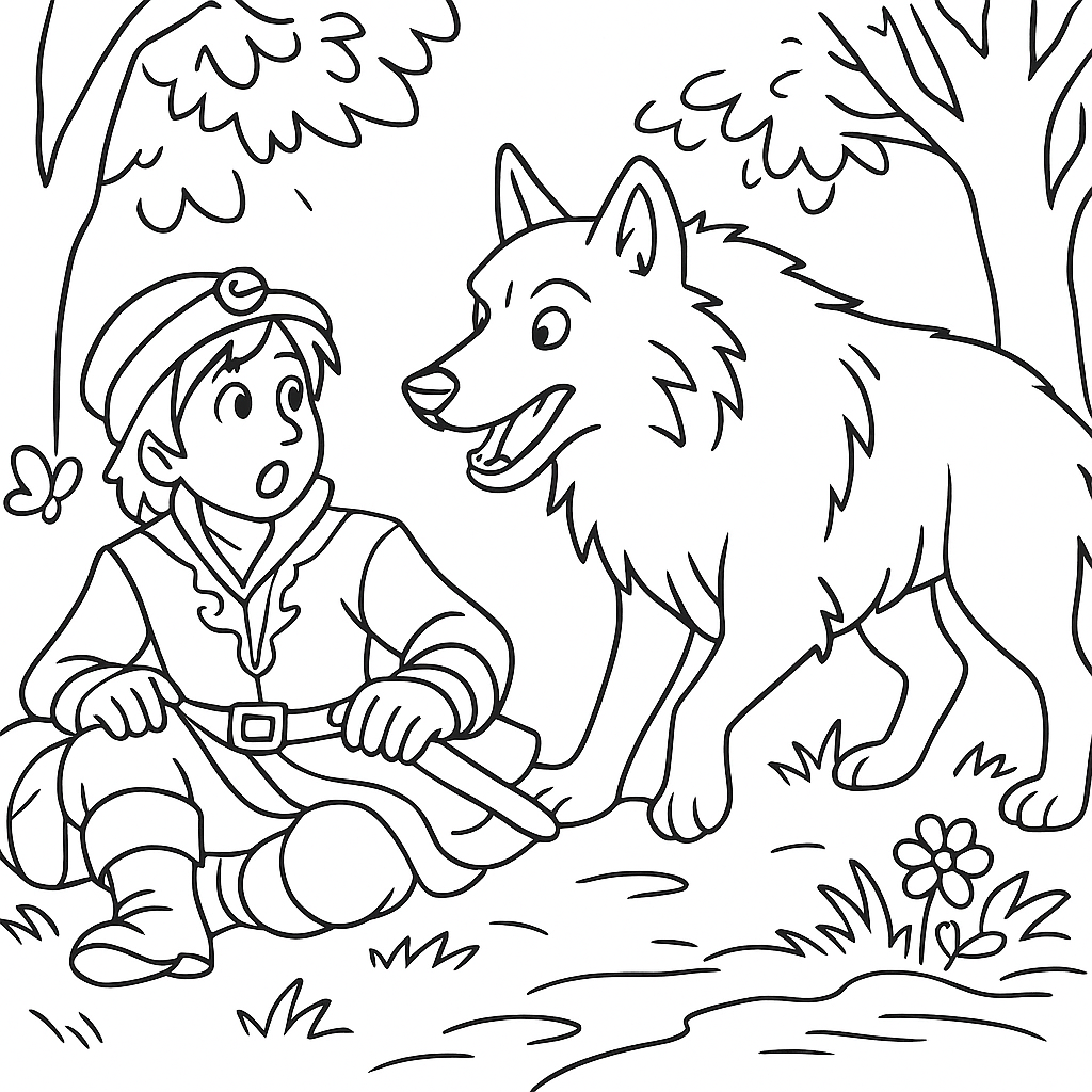 Раскраска по сказке "Иван-царевич и серый волк"