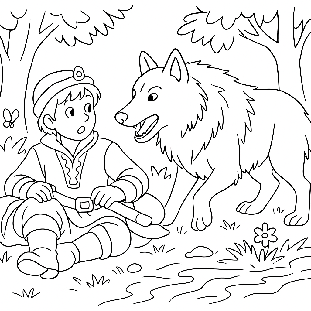 Раскраска по сказке "Иван-царевич и серый волк"