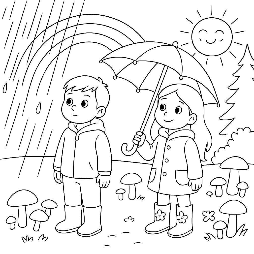 Раскраска по сказке "Какие бывают дожди"