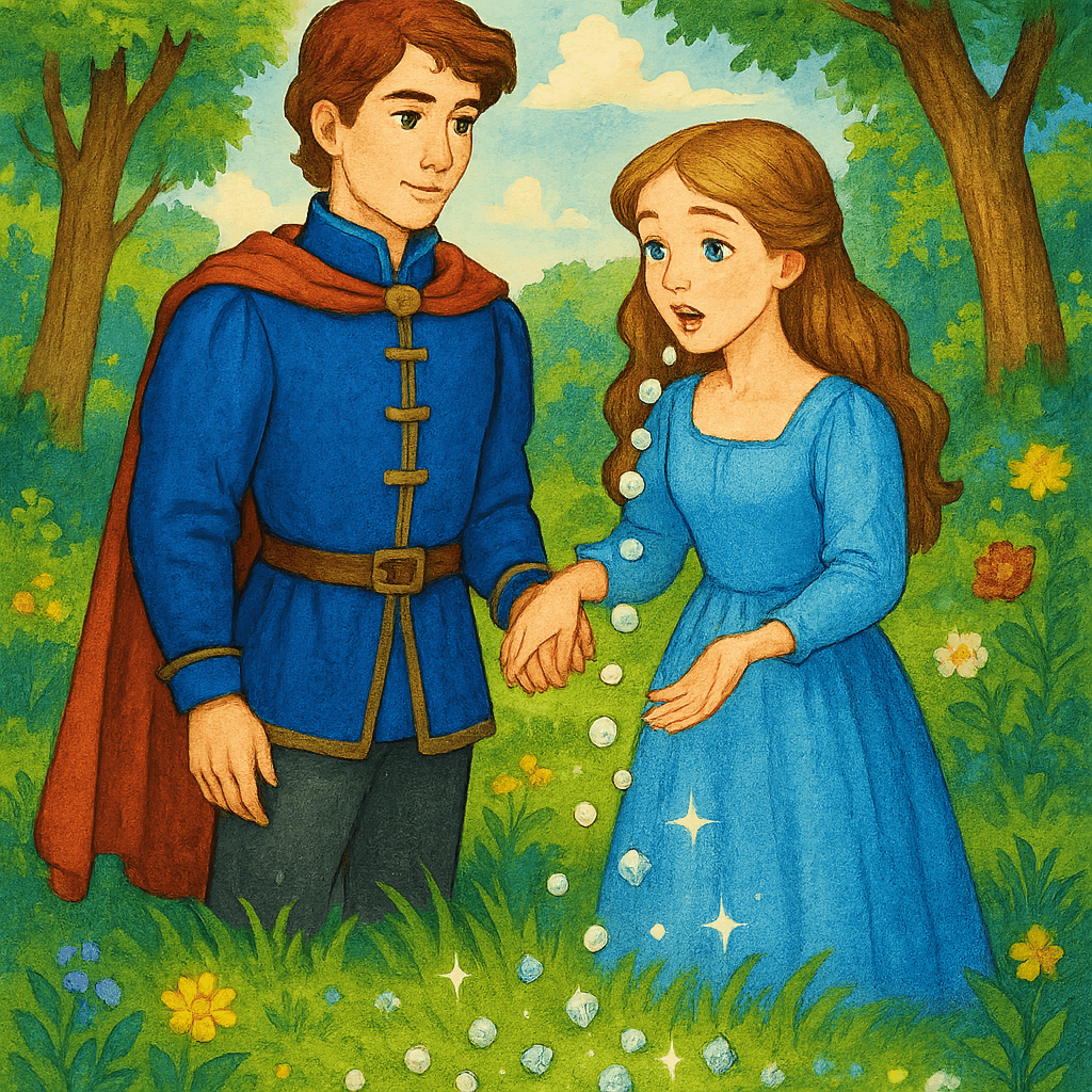 Принц поражён тем, как из уст девушки сыплются драгоценные камни.