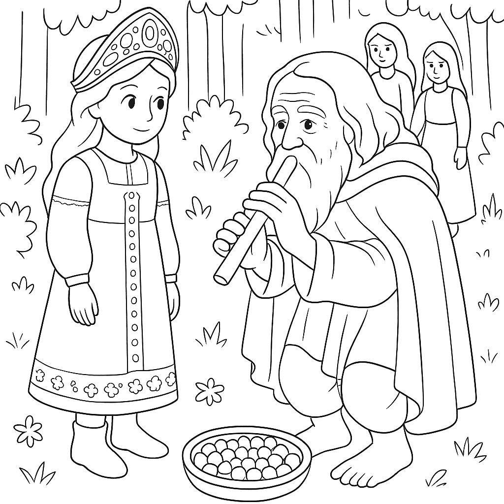 Раскраска по сказке "Волшебная дудочка"