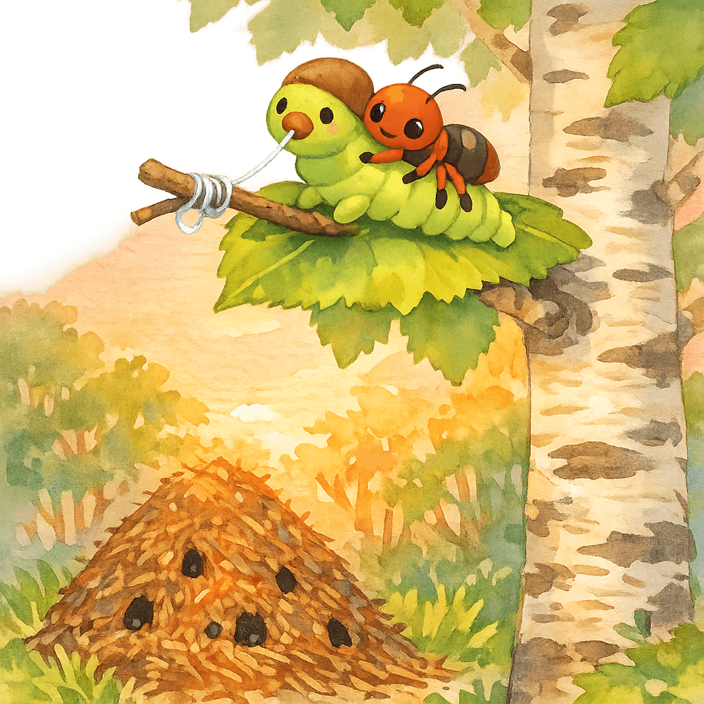 Муравьишка просит Листовёртку спустить его по шёлковой ниточке.