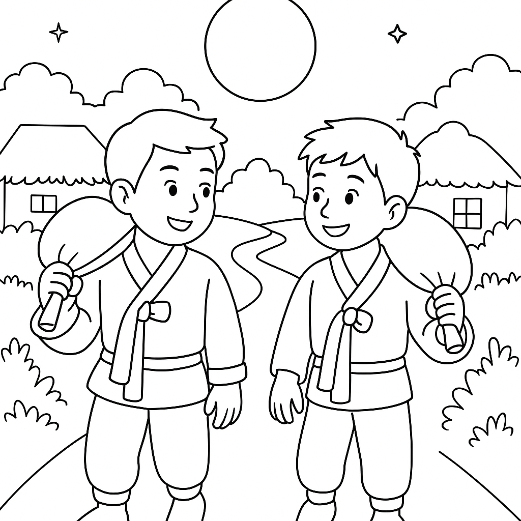 Раскраска по сказке "Дружные братья"