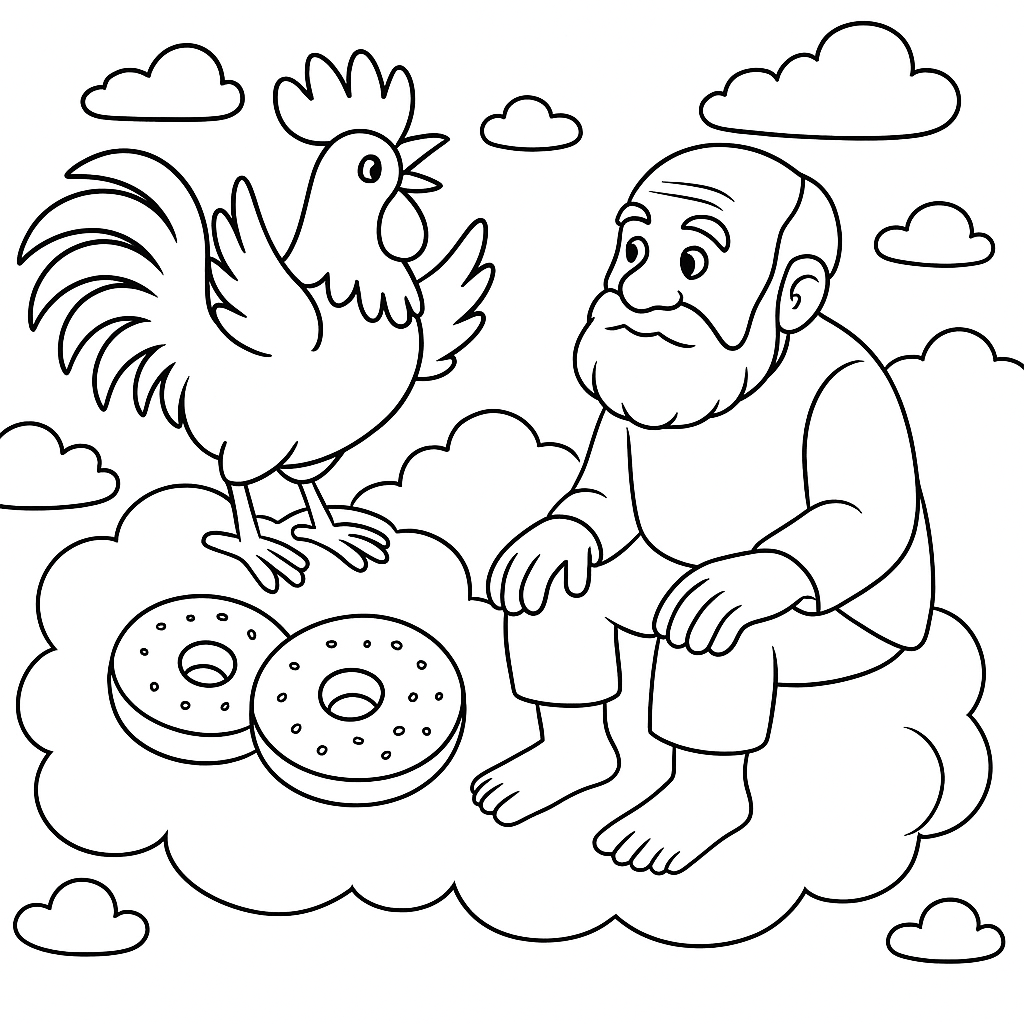 Раскраска по сказке "Петух и жерновцы"