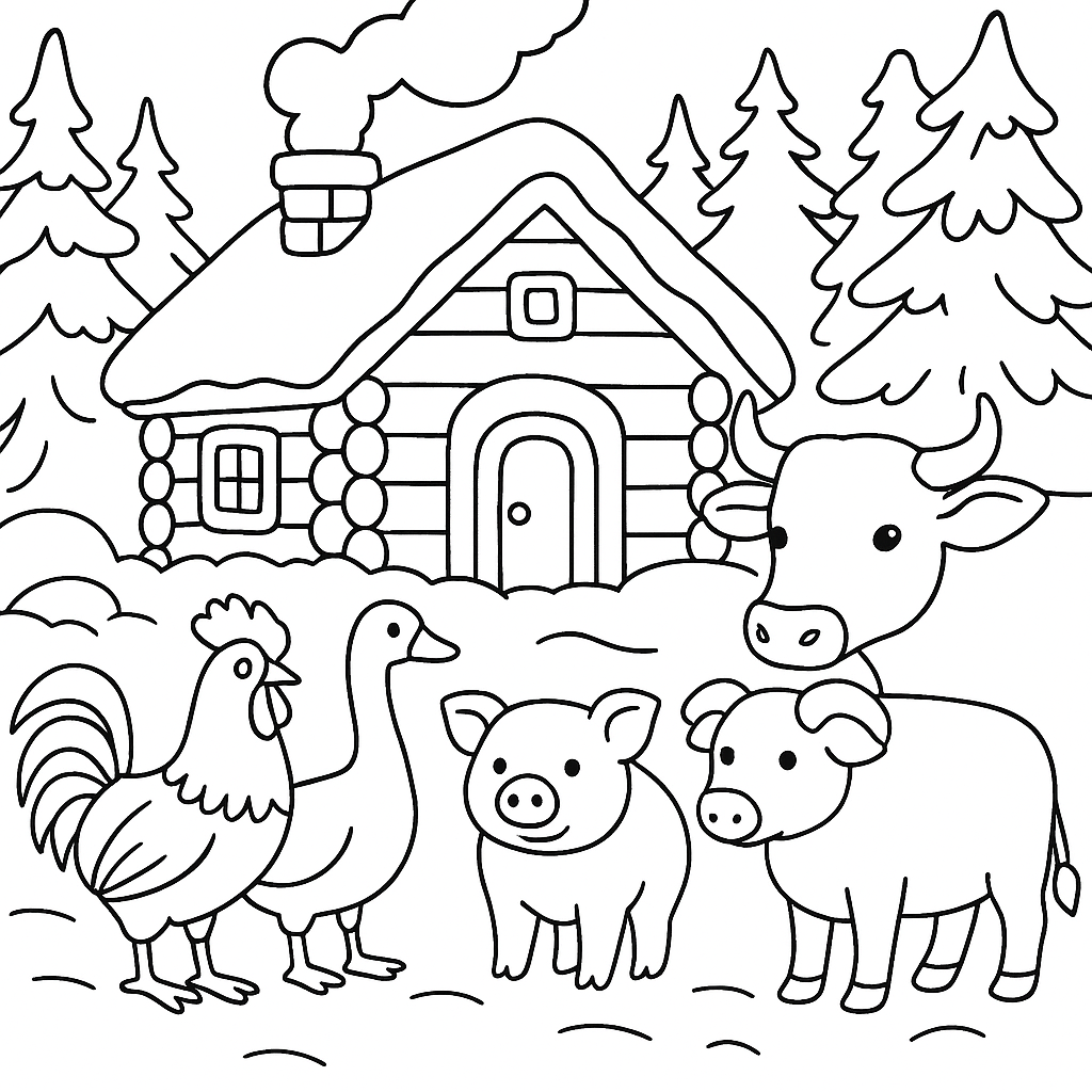 Раскраски: Зимовье зверей