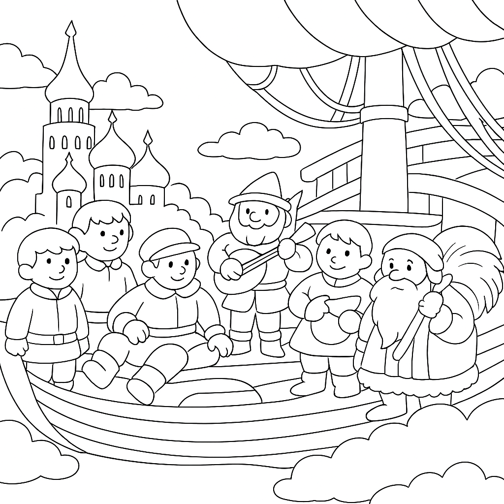 Раскраска по сказке "Летучий корабль"