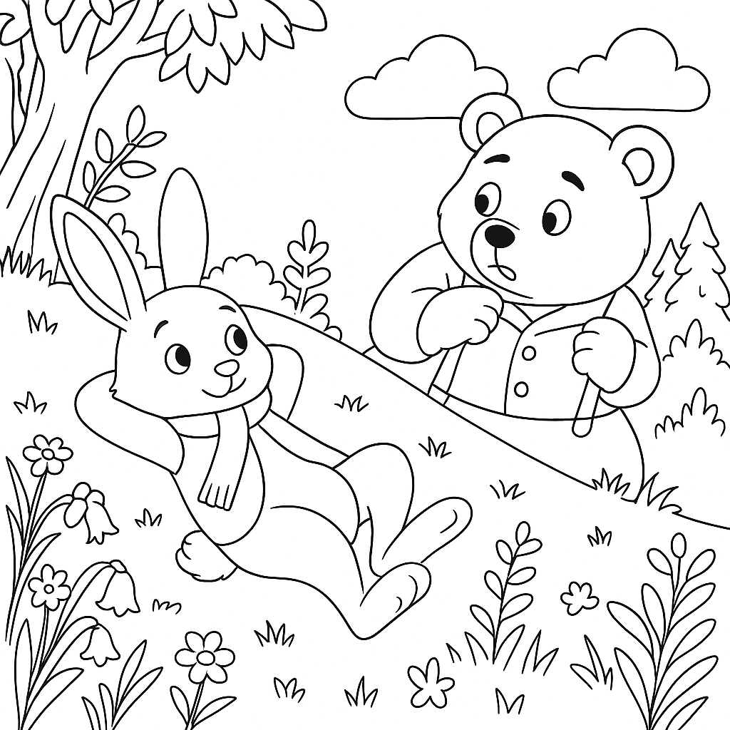 Раскраска по сказке "Косой и медведь"