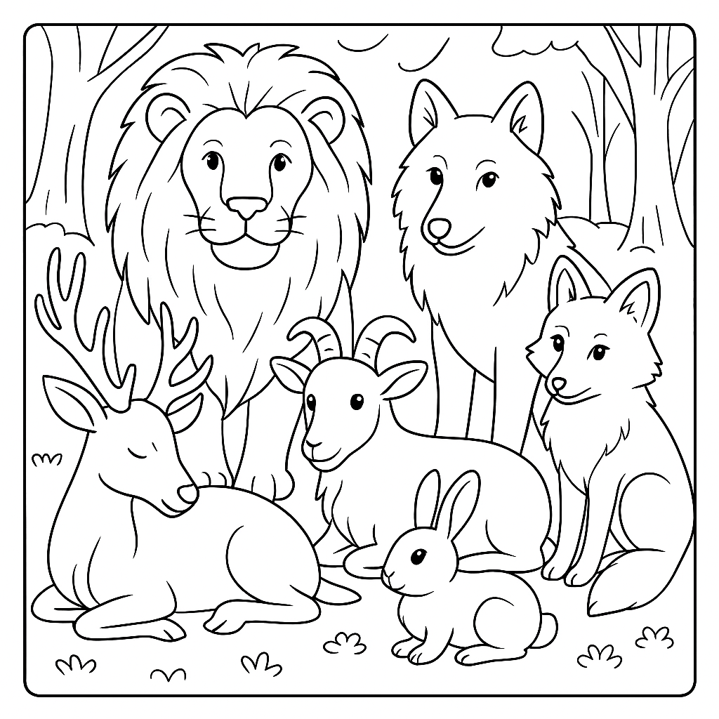 Раскраска по сказке "Лев, волк и лиса"