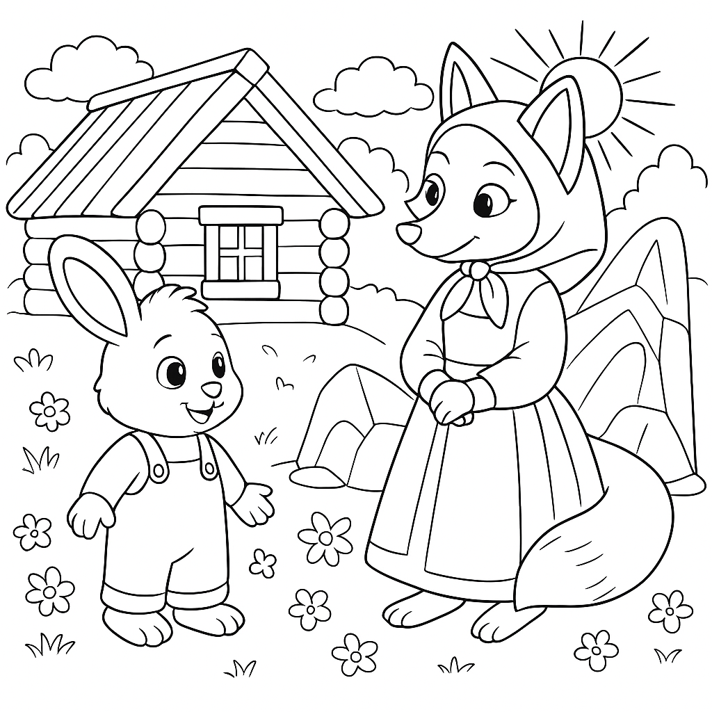 Раскраски: Лиса и заяц