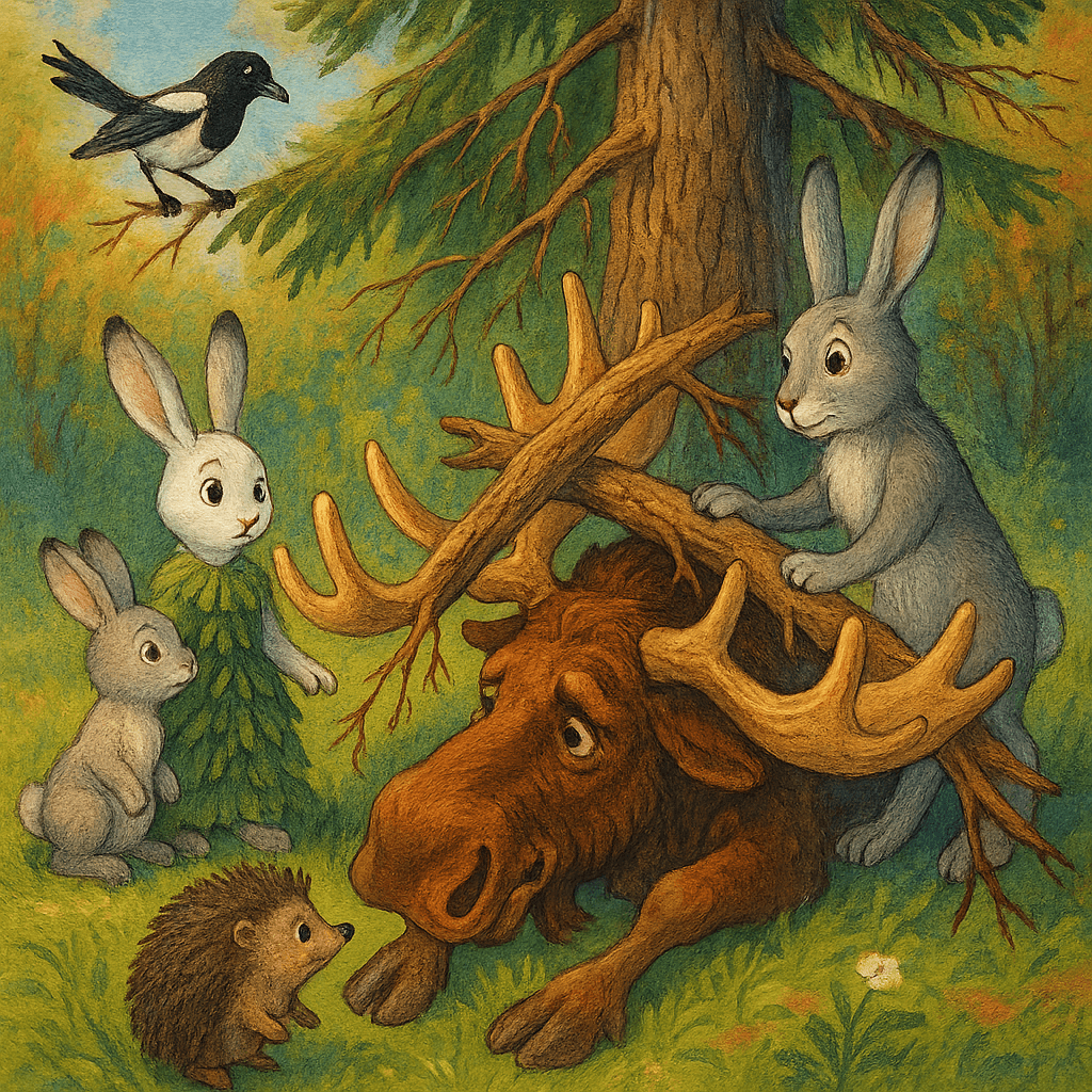 Зайчиха и лесные жители обсуждают помощь