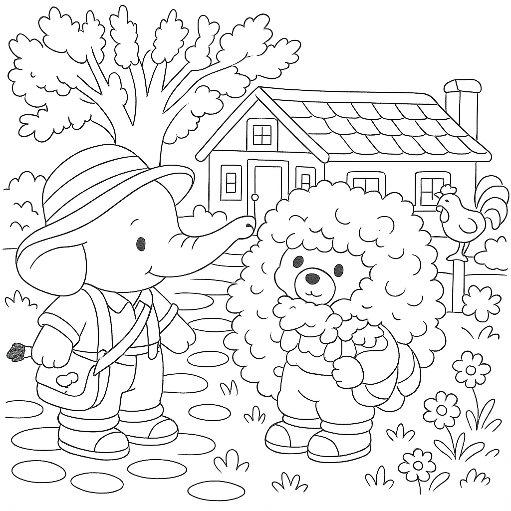 Раскраска по сказке "Про слонёнка и медвежонка"