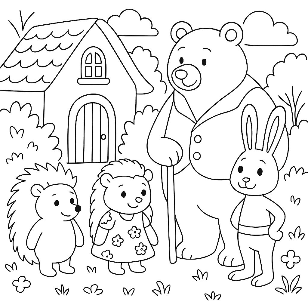 Раскраски: Еж и медведь